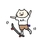 スケートボードが好きなねこ(白Tver)（個別スタンプ：14）