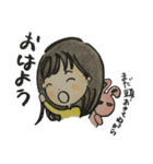 女の子とうさぎ 色鉛筆（個別スタンプ：3）